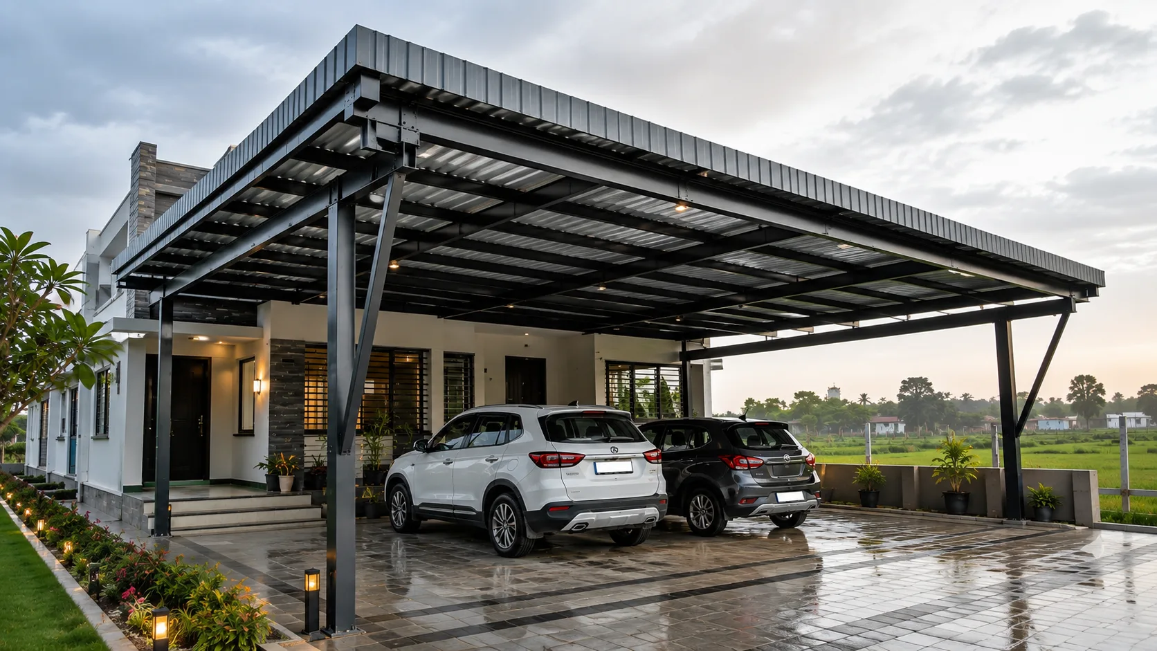 Red Metal Canopy & Car Parking Shed – Rohtak